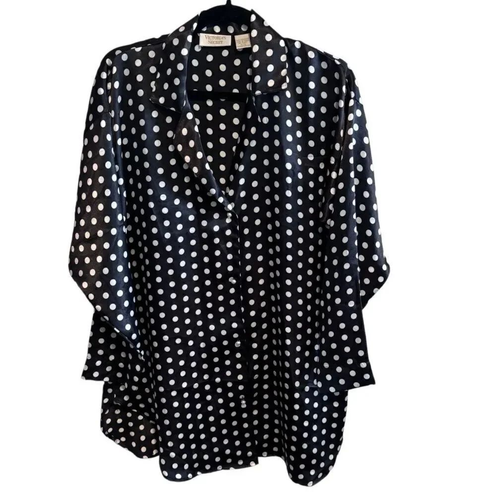 Victoria’s Secret-Vintage Gold Label- Polka Dot Sleep Shirt Pearl Buttons, Small
